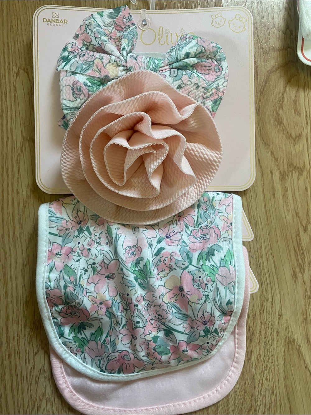 Olivia Floral Pink Baby Bib Set with Headband